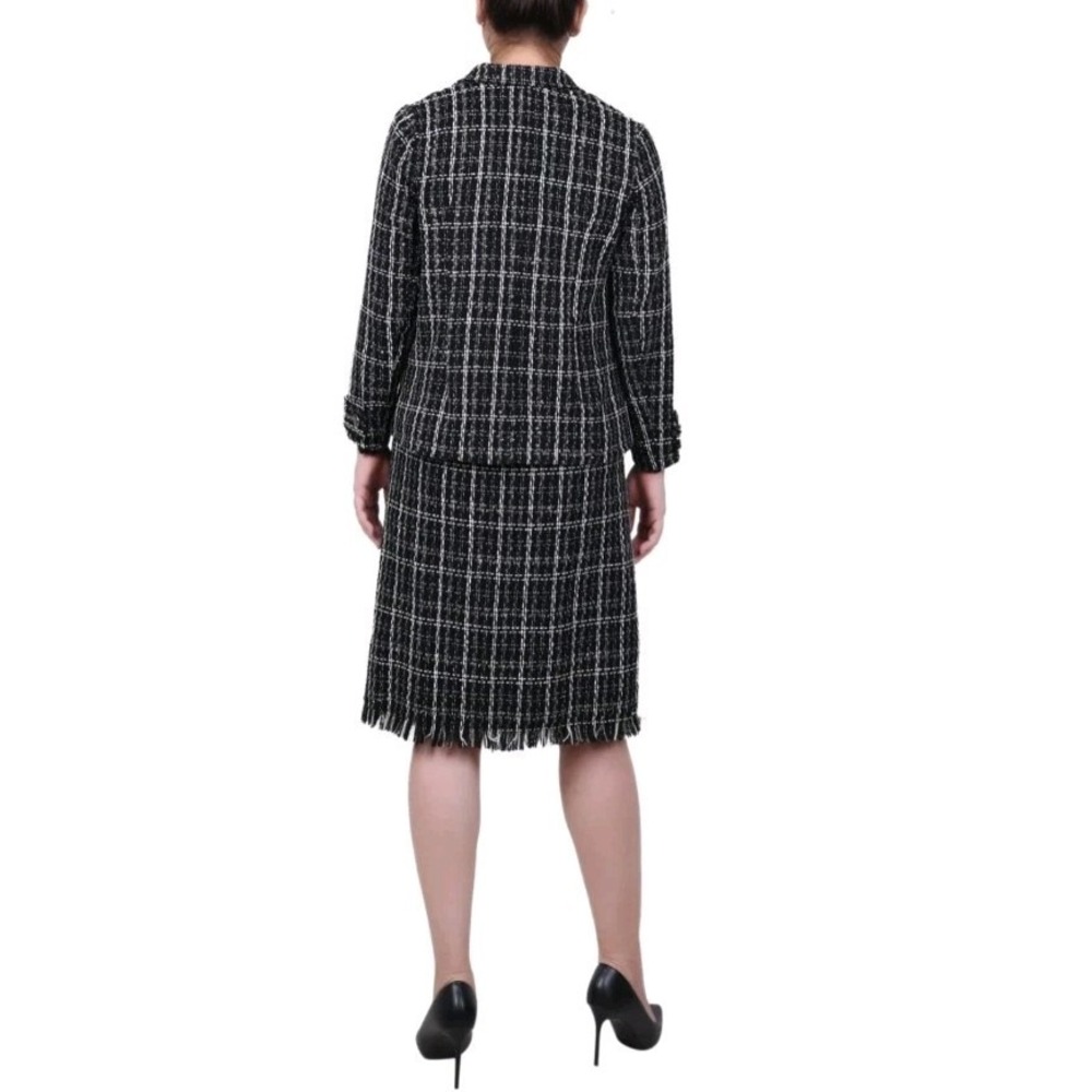 NY Collection Womens 2 Piece Tweed Dress Suit, In Black,White Medium - Picture 2 of 15